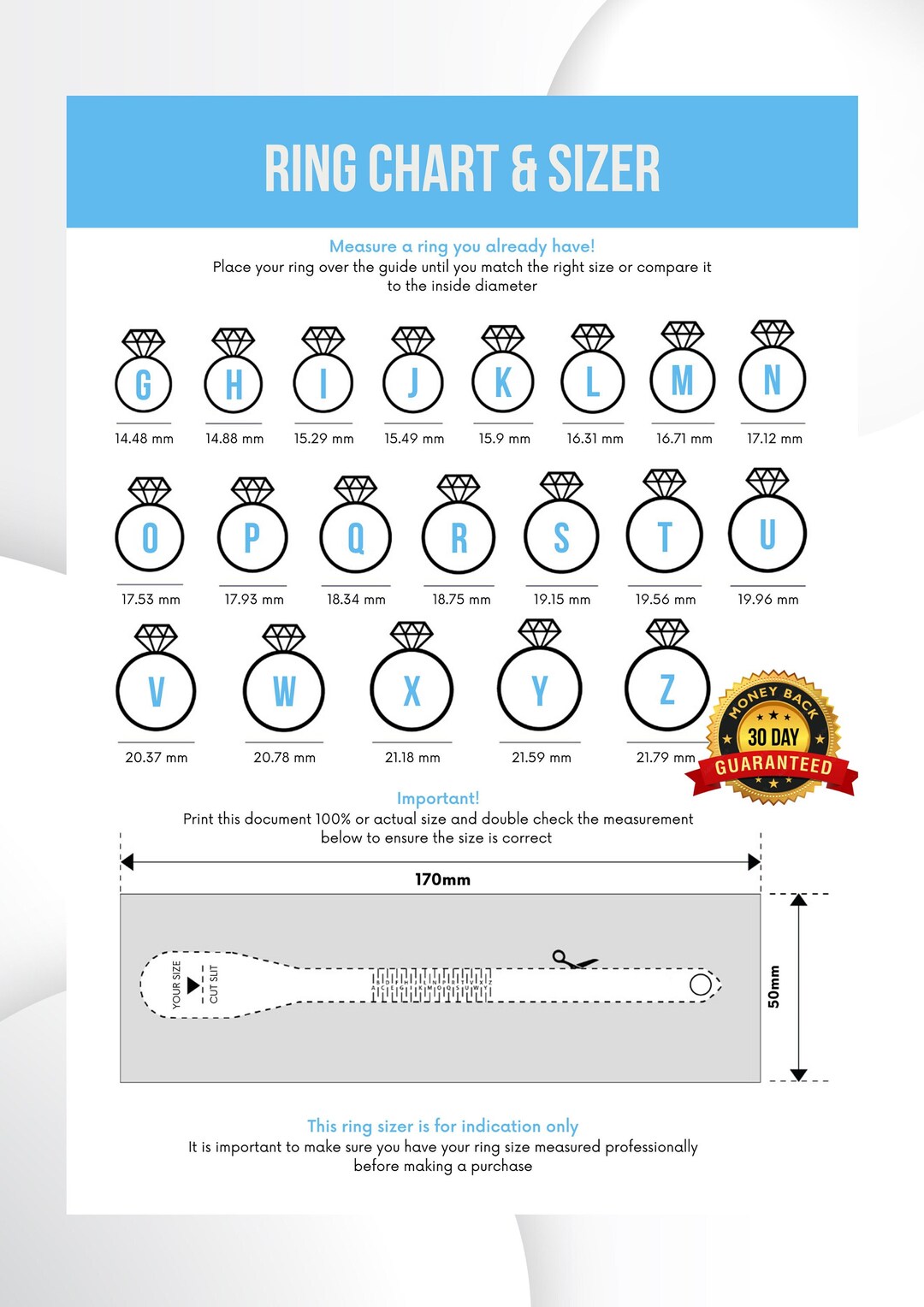 Ring Size Chart Ring Sizer Printable Ring Size Finder Etsy UK Ring Size Chart Ring Sizer Printable Ring Size Finder Etsy UK