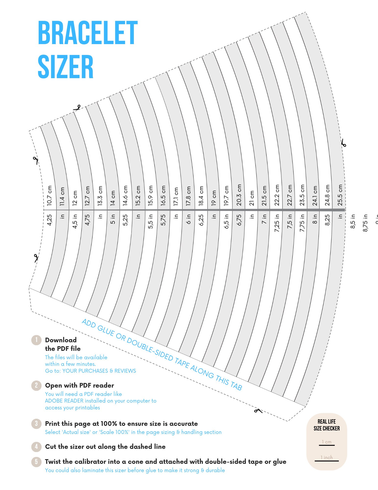 Bracelet Sizer Bracelet Length Finder Printable Bracelet Size Chart ...