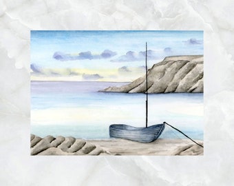 Impression aquarelle Bateau sur la plage