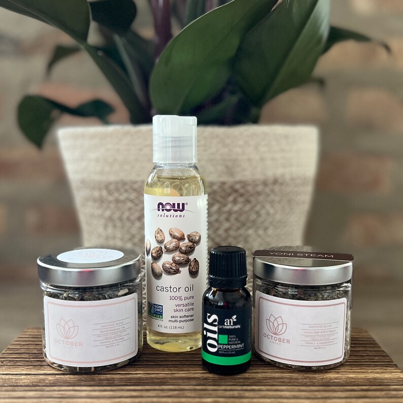 The Fibroid Care Box Contains Amethyst Blend Tea and Yoni Steam for