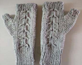 Gray MITTENS with thumb for women, hand knitted