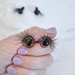 Ojos de seguridad con purpurina y pestañas: Materiales para muñecas amigurumi Brown