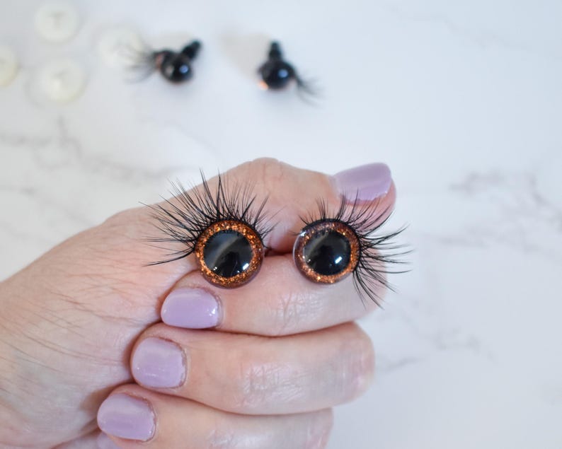 Ojos de seguridad con purpurina y pestañas: Materiales para muñecas amigurumi Brown