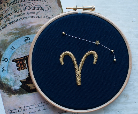 chainstitch embroidery Zodiac signs mini embroidered hoop