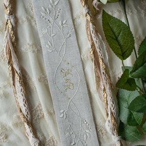 Natural Beige & Gold Short Embroidered Handfasting Cord - Pagan - Wedding Ceremony - Unique - Linen - Wedding Rope - Custom - Personalized