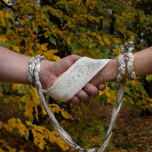 Ivory & Silver Short Embroidered Handfasting Cord Pagan Wedding Ceremony Unique Linen Wedding Rope Custom Personalized Gift image 5