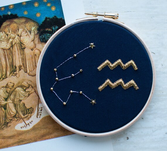 chainstitch embroidery Zodiac signs mini embroidered hoop