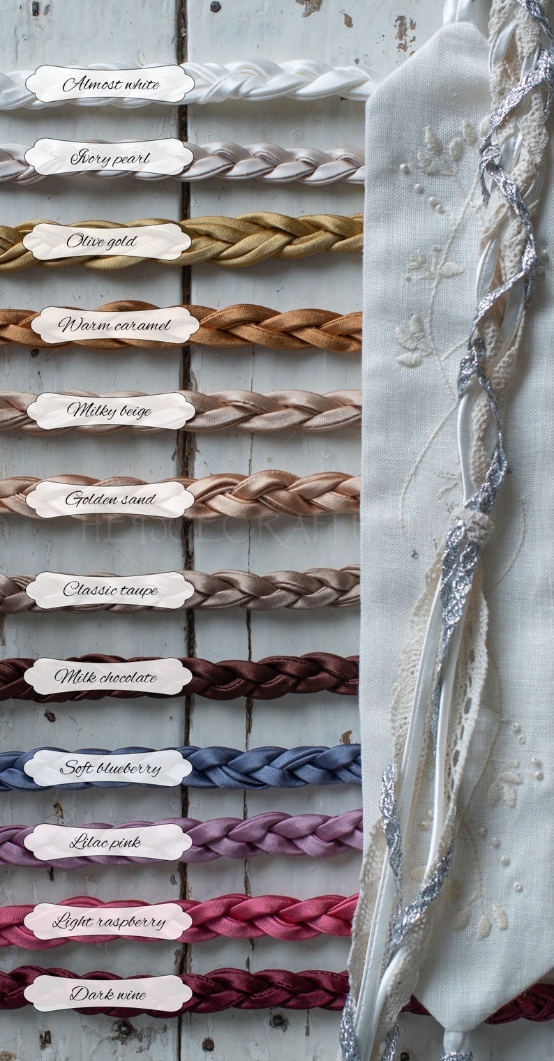 Ivory & Silver Short Embroidered Handfasting Cord Pagan Wedding Ceremony Unique Linen Wedding Rope Custom Personalized Gift image 4