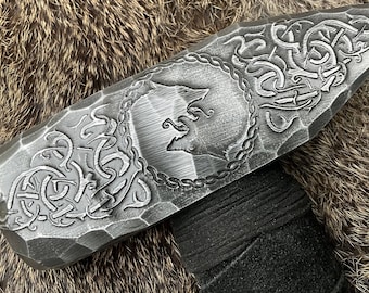 Viking Wolves Engraved Hammer Skoll and Hati Norse Mythology Manly Gift