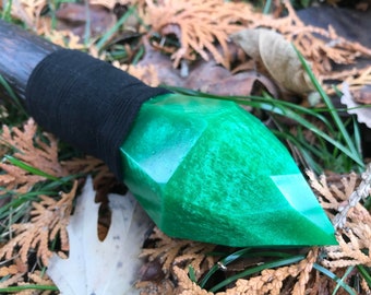 Bastón de dragón de jade, gema verde hecha a mano en EE. UU. Bastón para caminar, bastón de disfraz de feria renacentista para mago, brujo, hechicero, regalo de fantasía