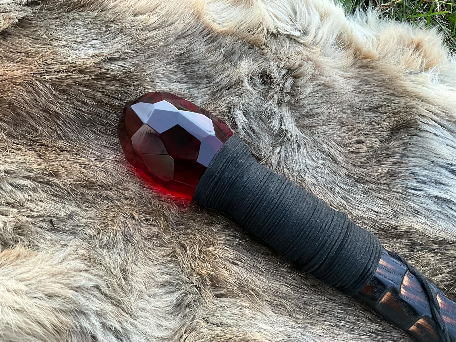 Ruby Cane Red Dragon Scale Cane Ruby Colored Gem Engraved Sturdy Oak Walking ...