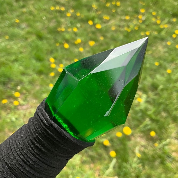 Carved Emerald Staff American Made Magic Wizard Staff Renaissance Faire Druid Costume Green Witch Cosplay Unique Gift Idea DnD Fantasy Gift