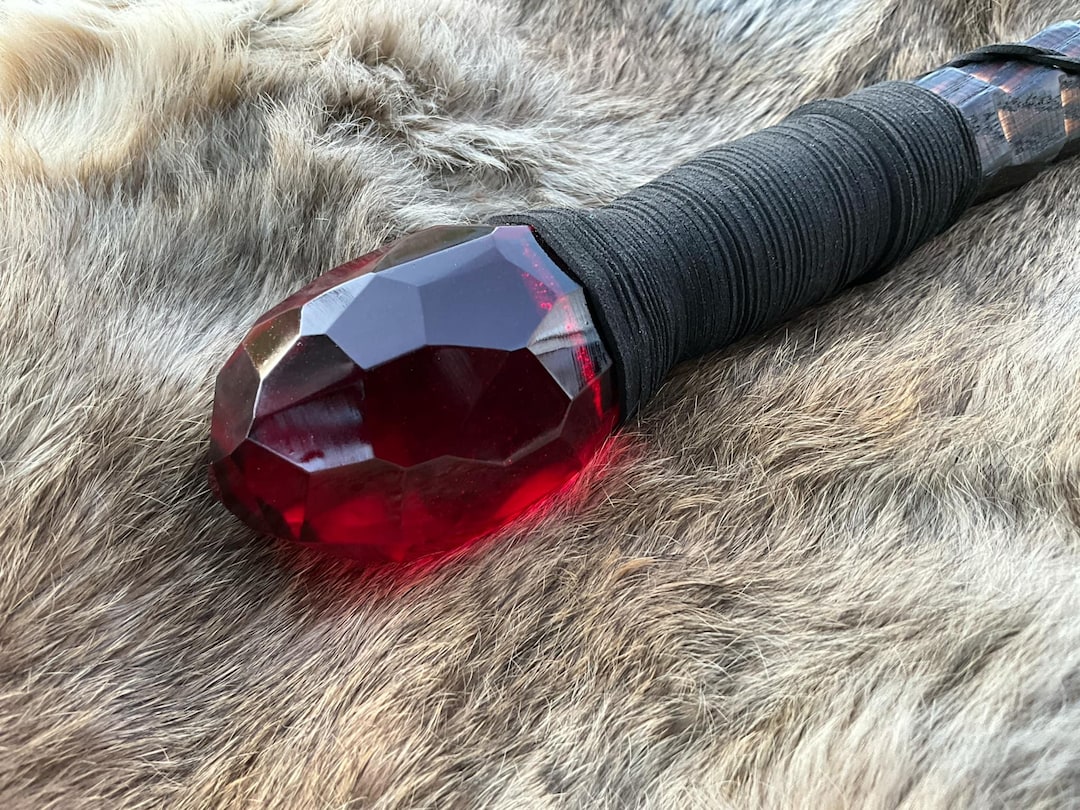 Ruby Cane Red Dragon Scale Cane Ruby Colored Gem Engraved Sturdy Oak Walking ...