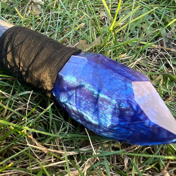 Blue Wizard Staff Magic Dragon Scale Cosplay Staff for Renaissance Faire Costume Hand Poured Blue Gem Handmade Walking Sick Fantasy Gift