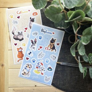 Planche de stickers, 12x20 cm, Motifs chat ou chien