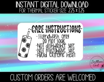 Tumbler Care Instructions, Tumbler Care Instructions PNG Sticker Download, Thermal Printer Label Download, 2.25 X 1.25 Label