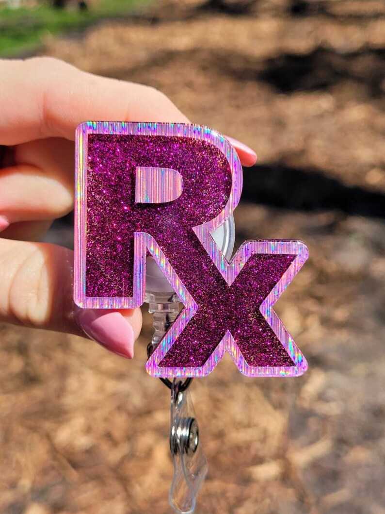 Pharmacy Badge Reel Badge Reel ID Glitter Badge Reel ID Holder Badge Clip RX Badge Reel