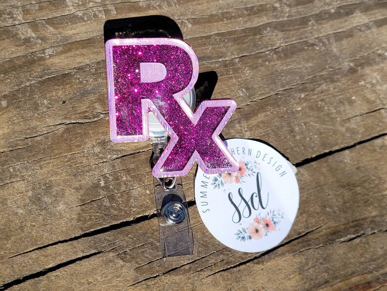 Pharmacy Badge Reel Badge Reel ID Glitter Badge Reel ID Holder Badge Clip RX Badge Reel
