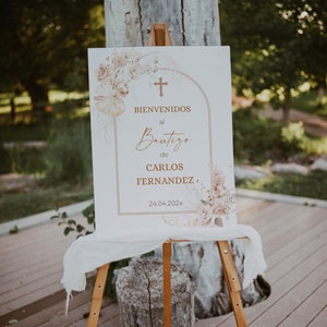 Editable para imprimir baptism welcome sign in spanish, cartel de bienvenida bautizo niño en español, baptism welcome boho board -C020