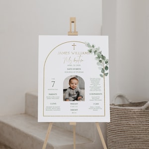Bohemian baptism milestone sign printable, my baptism milestone with photo, christening milestone, eucalyptus decor baptism poster -C036