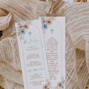 Tarjeta de oración de bautismo imprimible en español, mi bautizo, baptism prayer card spanish printable, boho prayer card boy girl -C016