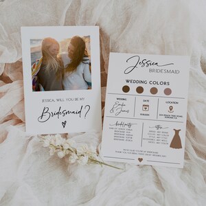 Wedding bridesmaid info card template, bridal party info card for a bridesmaid, bridesmaids proposal, wedding colors details card - Cw008