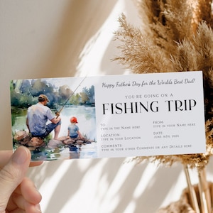 Editable father's day fishing trip ticket, surprise fishing trip voucher, dad gift from son, experience day trip voucher, world's best dad