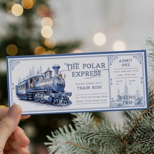 Polar express train ride ticket template, christmas train gift surprise ticket, weekend away road trip, trip holiday vacation, travel ticket