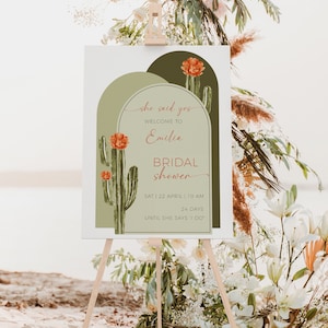 Mexican desert  welcome poster, cactus bridal shower welcome sign template, succulent bridal shower decor, boho greenery welcome board -C137