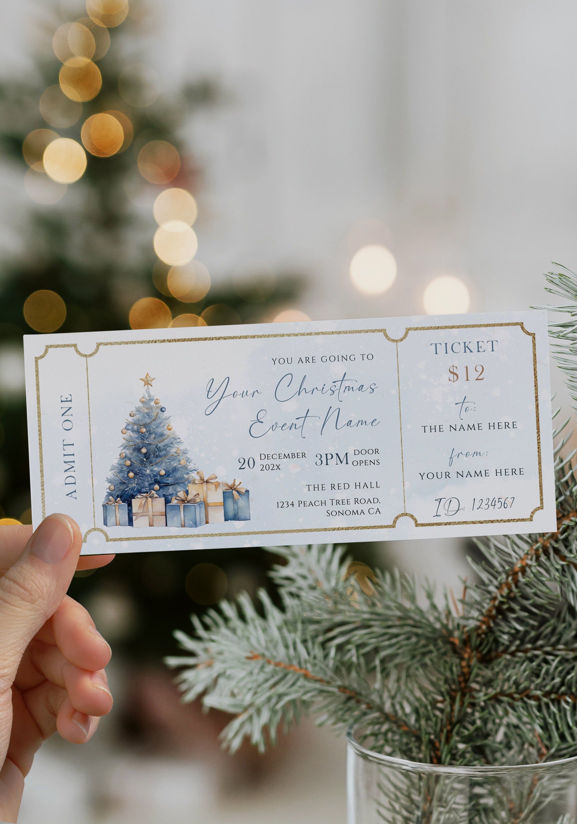 Christmas Event Ticket Template, Modern Gift Ticket Show Holiday ...