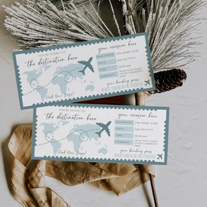 Gift ticket boarding pass template, christmas travel, christmas surprise airplane ticket, surprise trip vacation, travel flight, Xmas gift