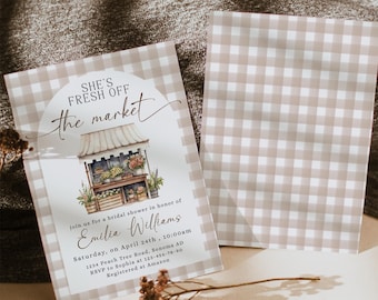 She's Fresh Off the Market Bridal Shower Invitation Printable: Rustic Style, Farmer's Market Flowers Shop Theme -C460