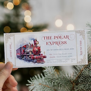 Santa train ticket editable, polar express train ride surprise ticket, weekend away road trip, travel ticket, fake ticket X Mas road trip