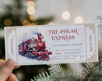 Santa train ticket editable, polar express train ride surprise ticket, weekend away road trip, travel ticket, fake ticket X Mas road trip