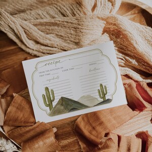 Editable desert landscape bridal shower recipe card, vintage minimalist recipe cart insert, Arizona desert wedding shower recipe card - C138