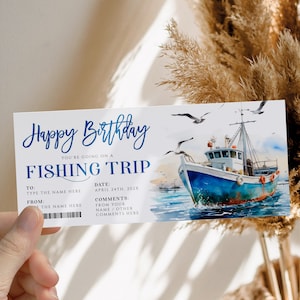 Fishing trip gift certificate template, surprise vacation ticket, birthday gift for him, travel fishing, boarding pass any event occasion