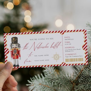 Christmas Nutcracker ballet event ticket printable, ballet fake surprise ticket, custom Nutcracker play voucher, performance theatre gift
