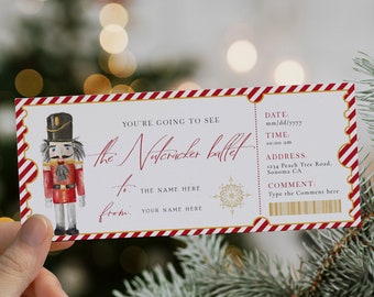 Christmas Nutcracker ballet event ticket printable, ballet fake surprise ticket, custom Nutcracker play voucher, performance theatre gift
