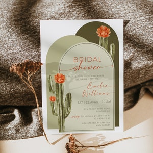 Editable boho cactus bridal shower invitation, succulent bridal shower invite, mexican decor, fiesta desert bridal shower invitation - С137