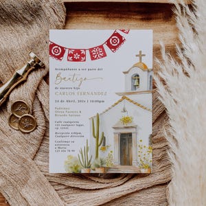 Mexican theme for baptism boy invitation spanish template, invitación de bautizo niño mexicano español, red decor fiesta de bautizo - C341r