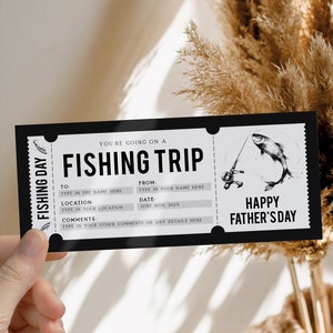 Editable father's day fishing trip ticket, surprise fishing trip voucher, experience day trip voucher, gift for dad, black fishing coupon
