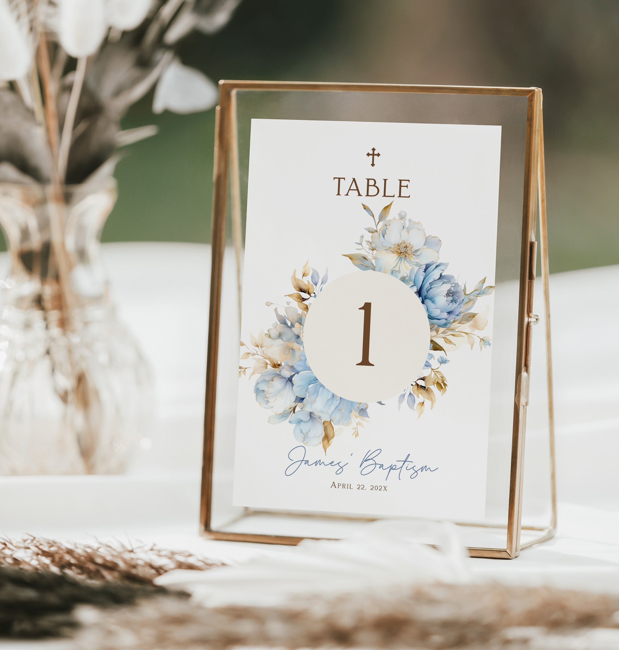 Baptism Table Baptism Table Number Template, Table Numbers Decorated Circle With Blue ...