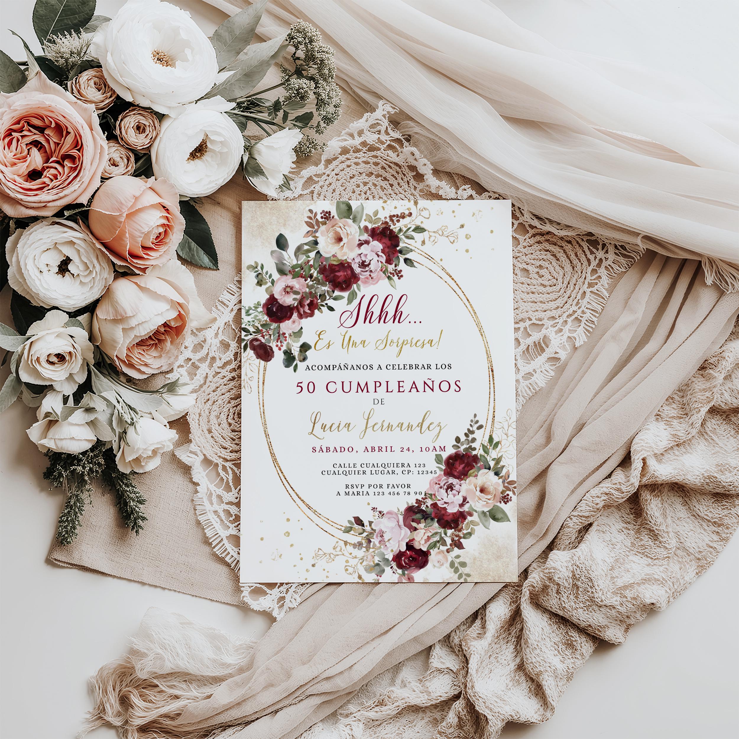 Adult 50th Birthday Surprise Invitation Spanish Printable: Vintage