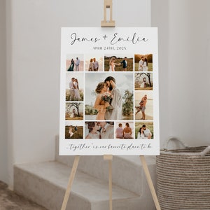 Wedding anniversary collage template, personalized love couple photo collage, wedding anniversary photo gift, minimalist photo collage -C350
