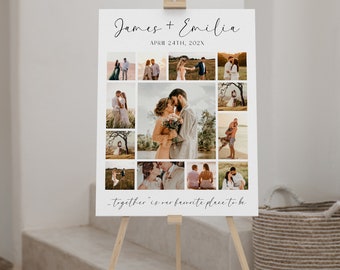 Wedding anniversary collage template, personalized love couple photo collage, wedding anniversary photo gift, minimalist photo collage -C350