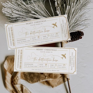 Gift ticket boarding pass, editable christmas surprise airplane ticket, surprise trip vacation, travel flight, holiday gift plane ticket
