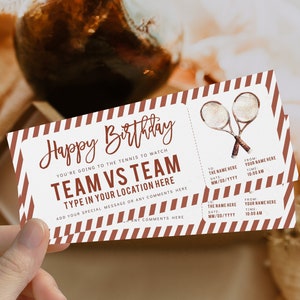 Surprise birthday certificate tennis tournament template, tennis tournament trip vacation, sports flyer gift, birthday gift card for him/her