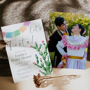 Editable Let's Fiesta bridal shower invite, blooming cactus mexican fiesta bridal shower invite, desert plants wedding shower invite - C375