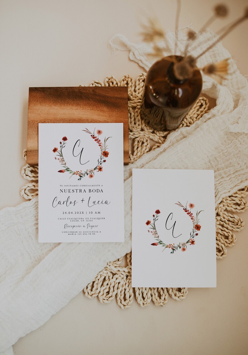 Plantilla de invitaciones para boda en español, terracotta wildflower ...