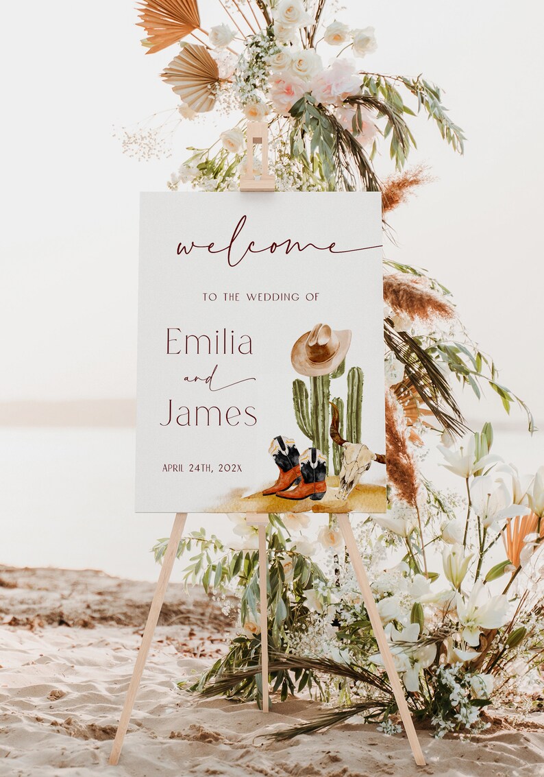 Wild West Wedding Welcome Sign Printable, Cowboy Hat and Boots Welcome ...